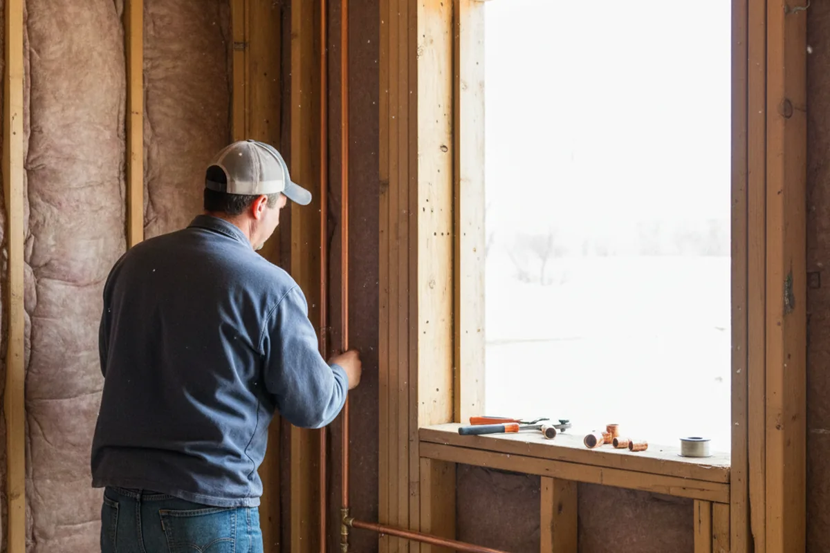 Licensed plumber running new copper supply lines in a Fischer home