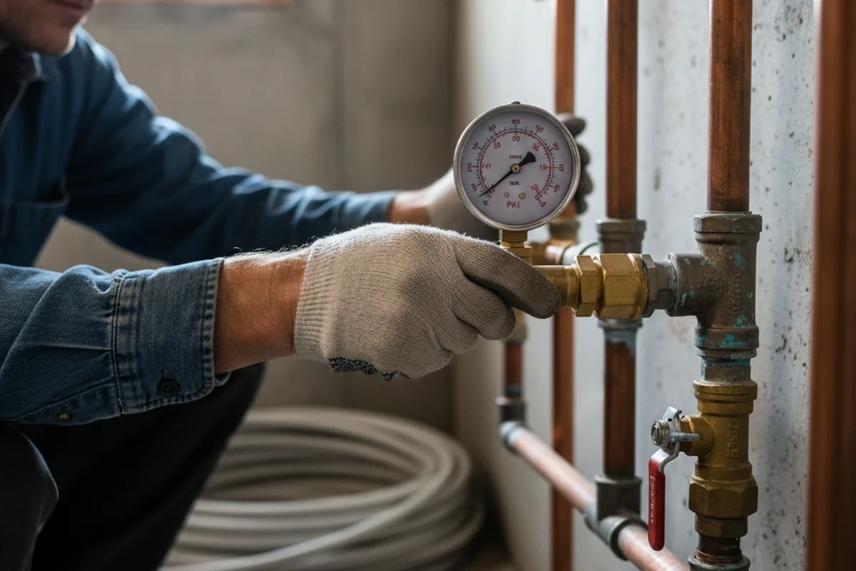 Pressure testing a repaired line during Water Line Repair in Fischer